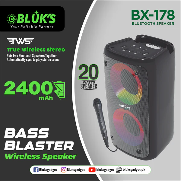 BLUK BX-178 Bass Blaster Wireless Speaker – Portable Bluetooth Speaker with Deep Bass