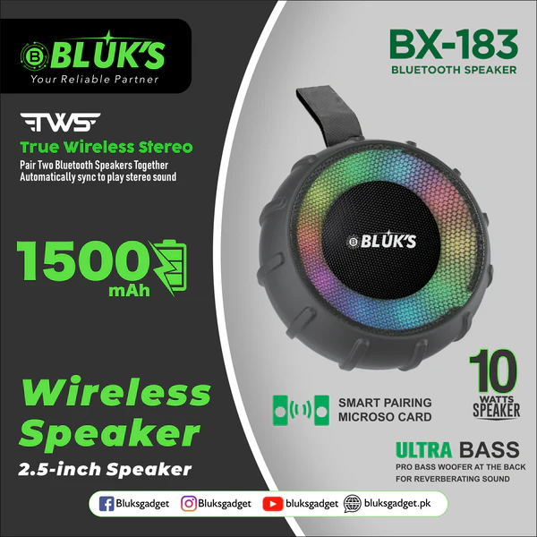 BLUK BX-183 Portable Wireless Bluetooth Speaker – Compact & Powerful Sound