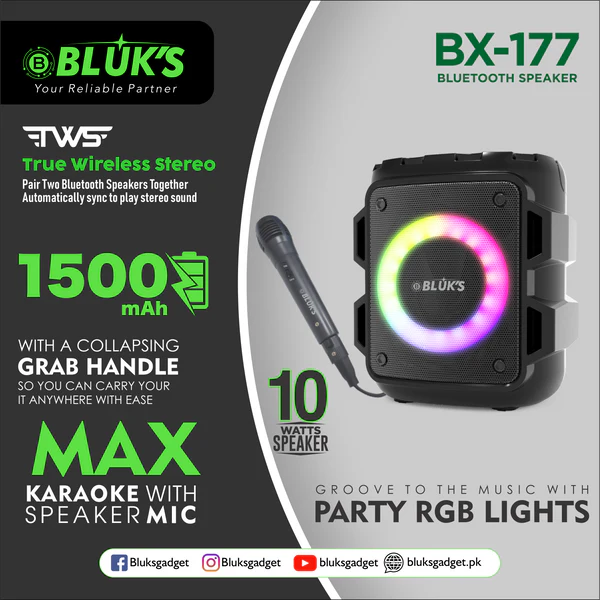 BLUK BX-177 Max Karaoke Wireless Bluetooth Speaker with Mic – Party & Music Speaker