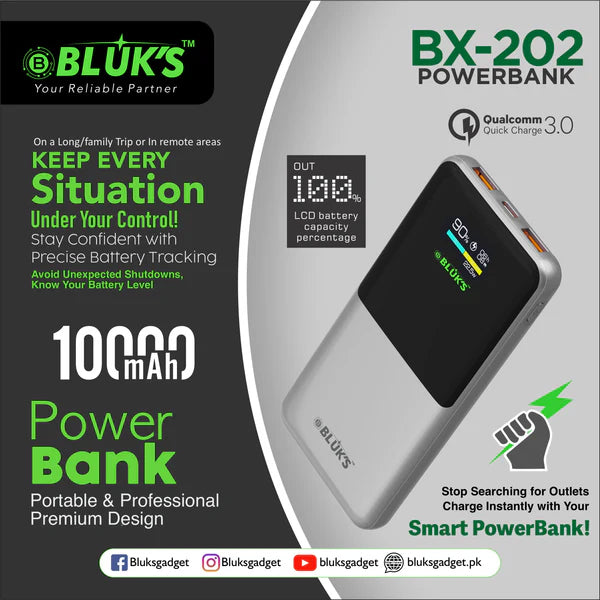 BLUK BX-202 Power Bank – 10,000mAh High-Capacity Portable power bank