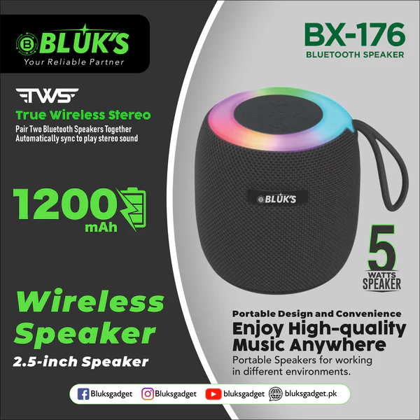 BLUK BX-176 Wireless Speaker – Portable 2.5-Inch Powerful Sound