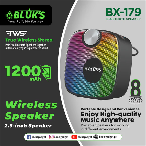 BLUK BX-179 Wireless Speaker – Portable 2.5-Inch Bluetooth Speaker