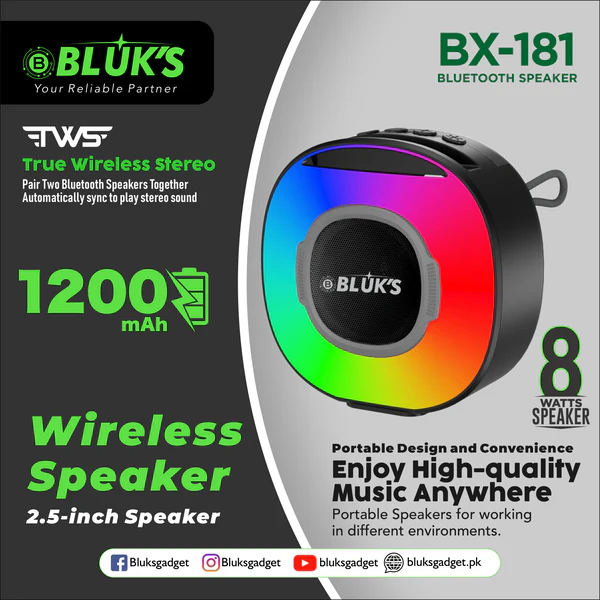 BLUK BX-181 Wireless Speaker – Portable 2.5-Inch Bluetooth Speaker