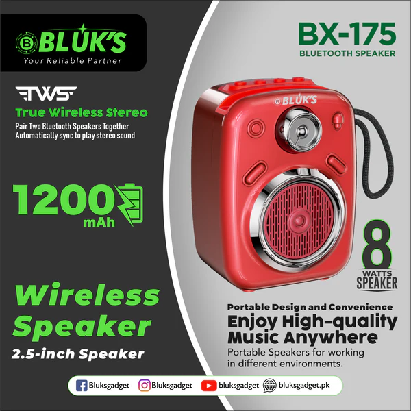 BLUK BX-175 Wireless Bluetooth Speaker – Portable 2.5-Inch Speaker