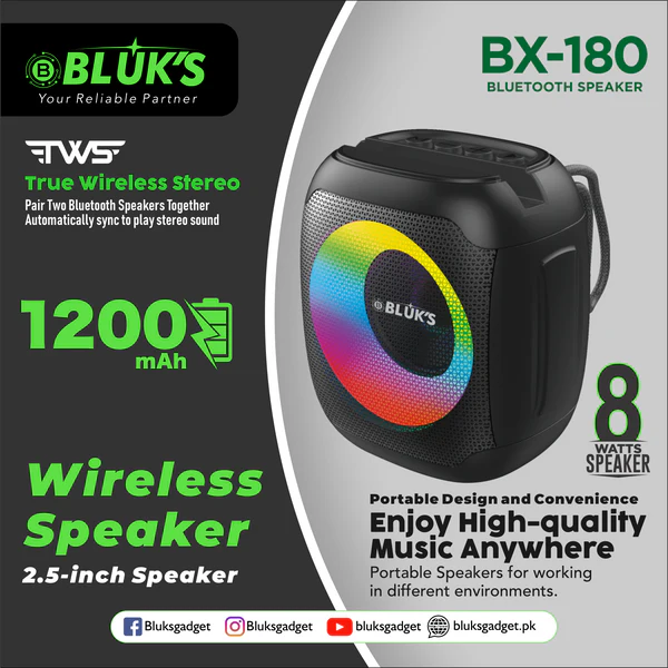 BLUK BX-180 Wireless Speaker – Portable 2.5-Inch Bluetooth Speaker